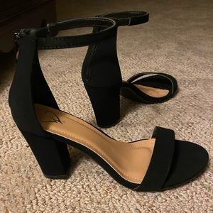 Black Ankle Strap Block Heels